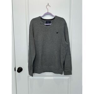 American Eagle Gray V-Neck Sweater Size XL
